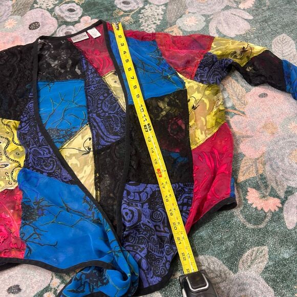 Chico's Silk Lace patchwork Top Women Large Multicolor Velvet Tie Front blouse 2 - Picture 8 of 15